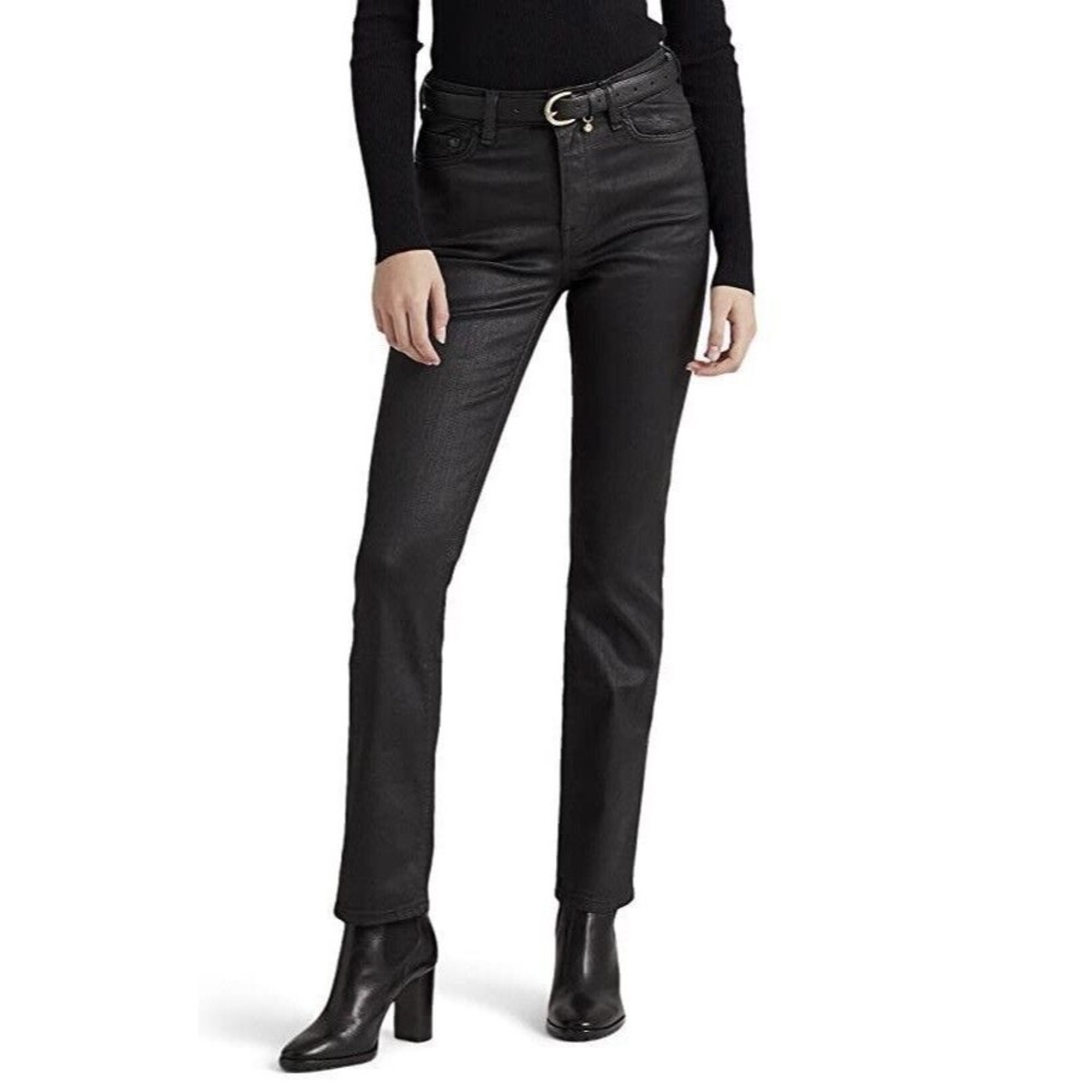 LAUREN RALPH LAUREN BLACK LABEL COATED DENIM HIGH RISE STRAIGHT ANKLE JEANS Sz14